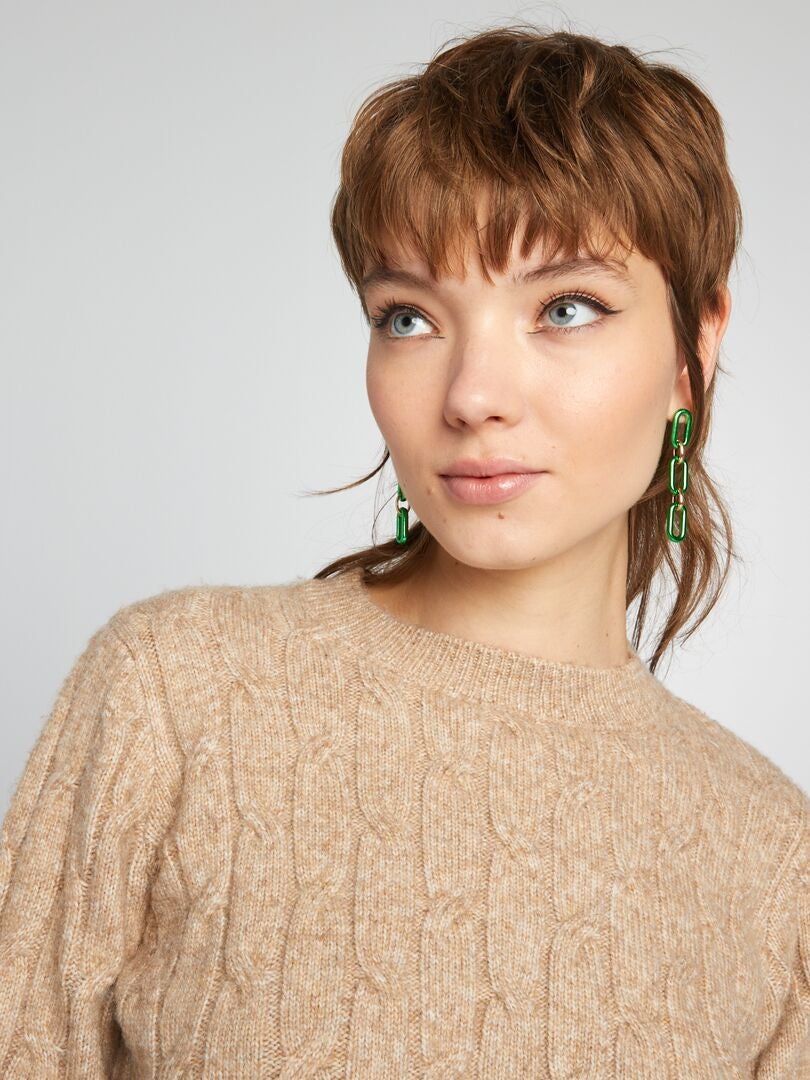 Kabelgebreide crop top trui - BEIGE