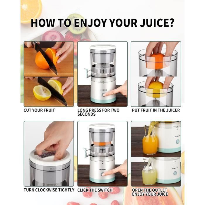 Presse Agrume Electrique Extracteur Jus USB Chargement pour Citron, Orange | 45 W | bec Anti-gouttes | Haut rendement | Porta[O15]
