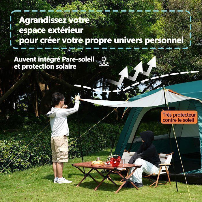 5 à 6 Personnes,Tente de Camping,Tente familiale avec 1Salon et 2Chambre,310*210*180CM,imperméable PU2000 mm camping familiale Bleu