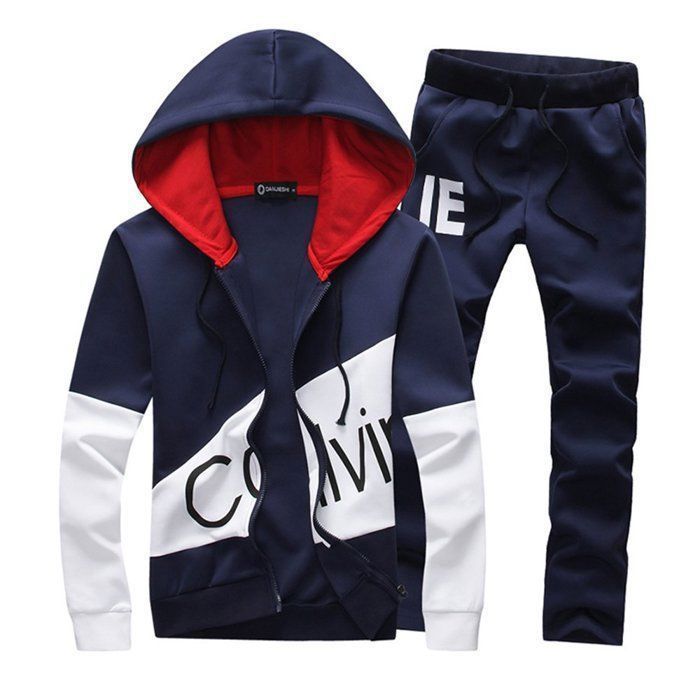 (Jacket and Pants) Men's Tracksuit Set Jacket Sweatshirt Jogging Coat BK038A Blue