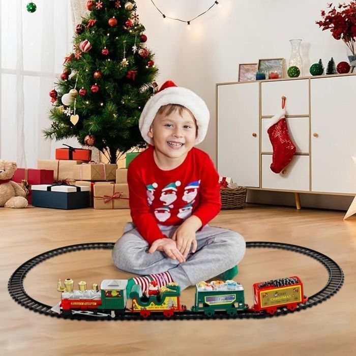 Tren eléctrico navideño, tren infantil con vías para niños y niñas.