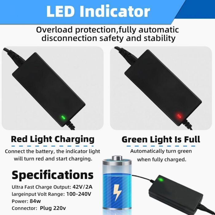 Cargador universal para patinetes eléctricos de 36V/42V 2A, compatible con hoverboards, triciclos de derrape y Xiaomi Mijia M365.