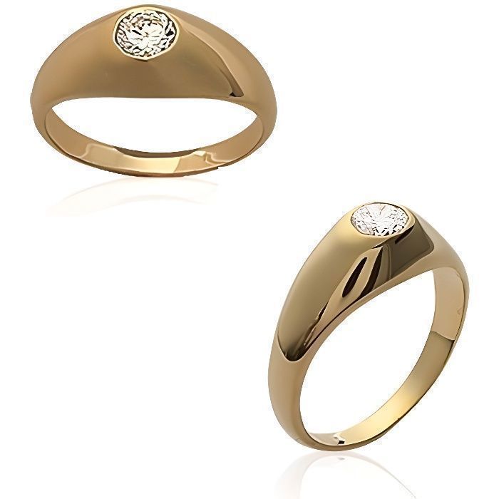 Anello rigido solitario con cristallo di zirconio e placcatura in oro 18 carati - BIJOUXIA - Gioielli - Unisex