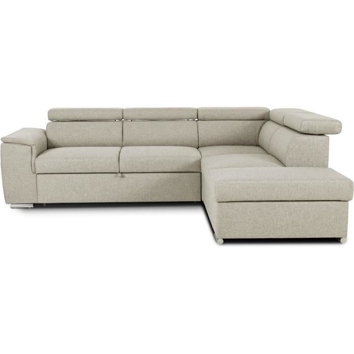Sofá cama esquinero reversible con almacenamiento - 5 plazas - DAYTONA - Tela beige - 260 x 77 / 94 x 216 cm