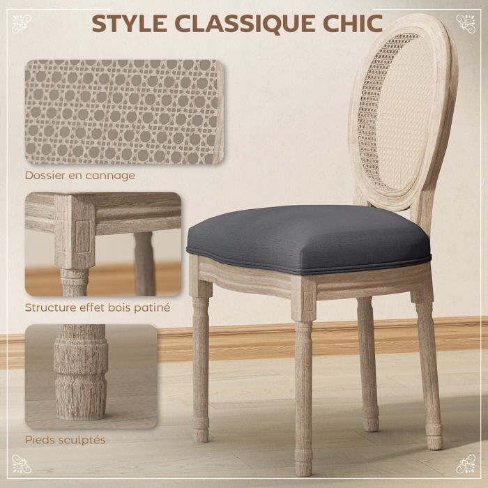 HOMCOM - Silla de comedor - Tejido de poliéster con tacto de lino - 49x56x96cm - Gris
