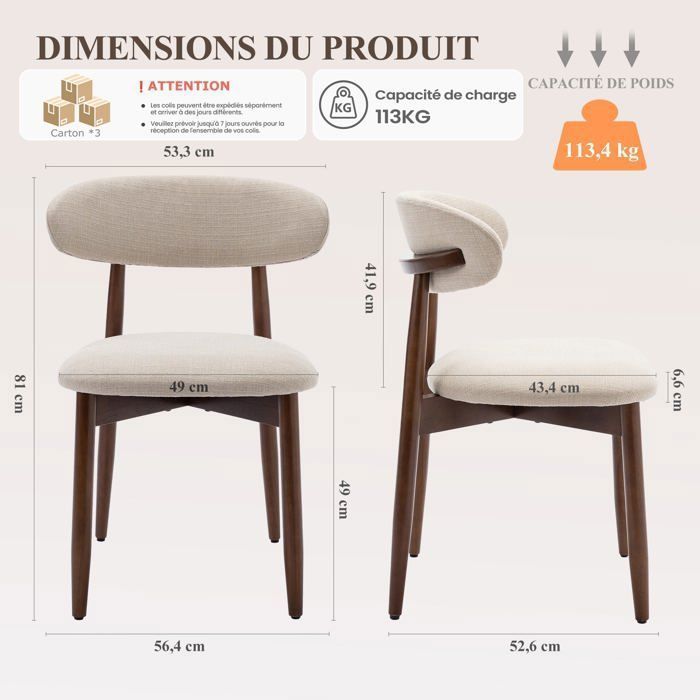Conjunto de 6 cadeiras robustas e elegantes em estilo nórdico minimalista, ideais para sala de jantar e cozinha - Bege