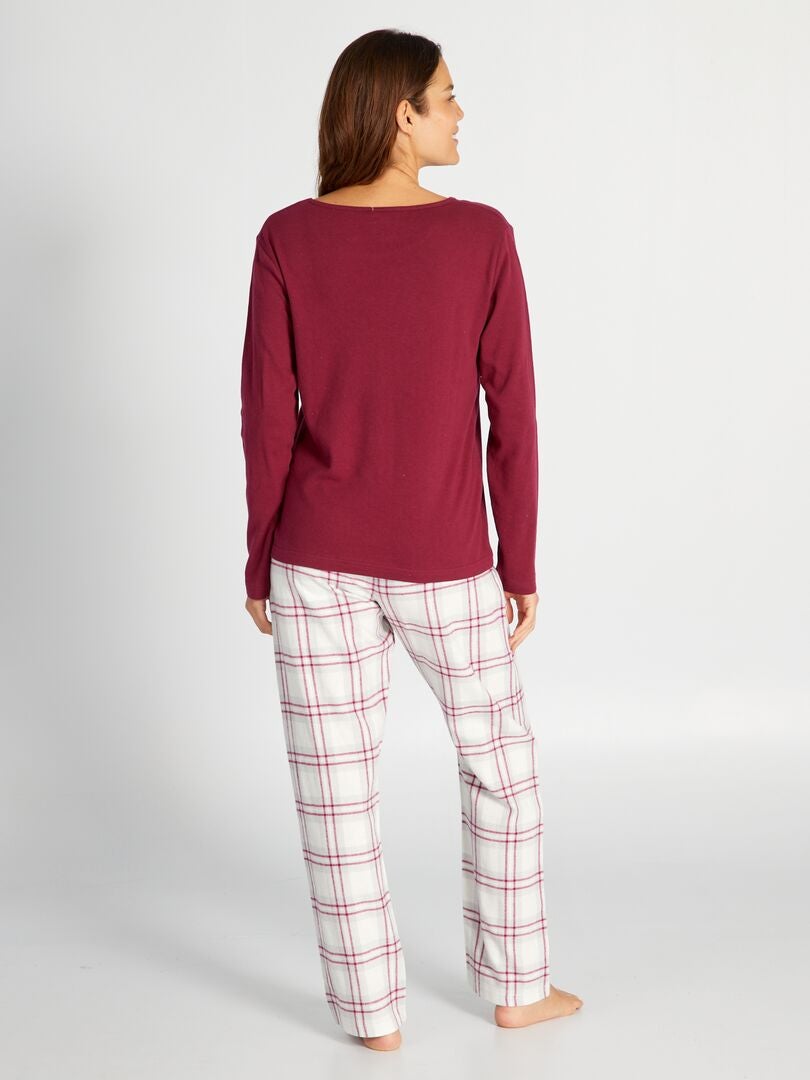 Pijama largo con camiseta y pantalón de franela - 2 piezas - ROJO