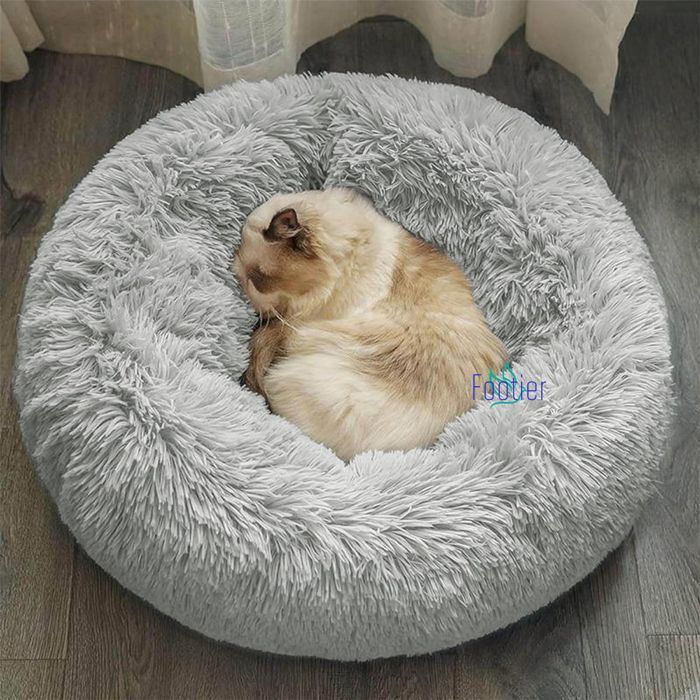 Panier pour chat/chien - Chaud - 60 cm - Gris clair - Peluche - Cylindrique - Anti-Anxiété
