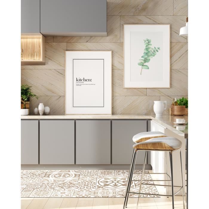 Tapete panorâmico de vinil, padrão de ladrilho de cimento marrom Talavera, 40x80 cm - Tapete de PVC para cozinha, escritório e sala de estar.