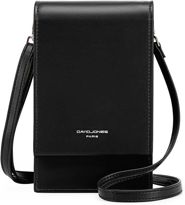 David Jones – Damen-Handytasche/Umhängetasche – Mini-Clutch, kleine Schultertasche, Kunstleder (PU) – Schwarz