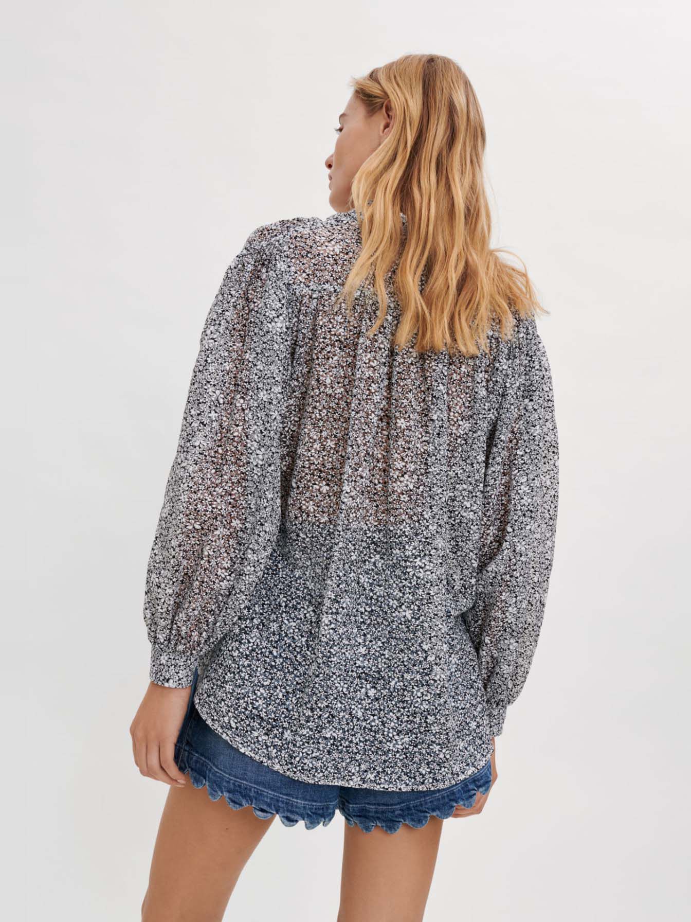 Schuine jacquard blouse - Zwart/wit