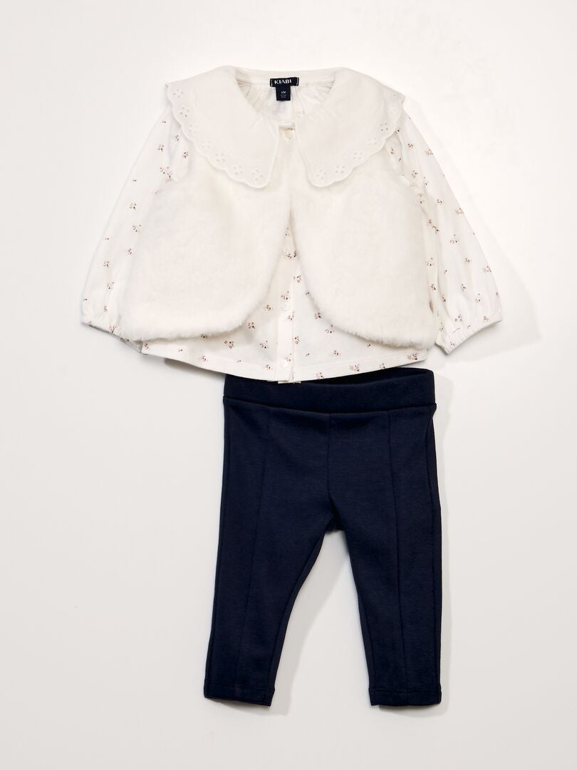 Conjunto de 3 piezas: camiseta, leggings y cárdigan - BLANCO