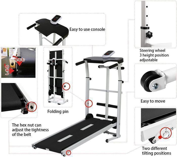 Manual treadmill without electricity for running, training machine, 110 x 45 x 105 cm