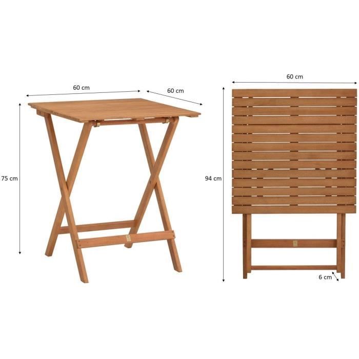 Conjunto de bistró de madera de acacia con certificación FSC - SAVANA - 1 mesa cuadrada de 60 x 60 cm y 2 sillas plegables - 2 personas
