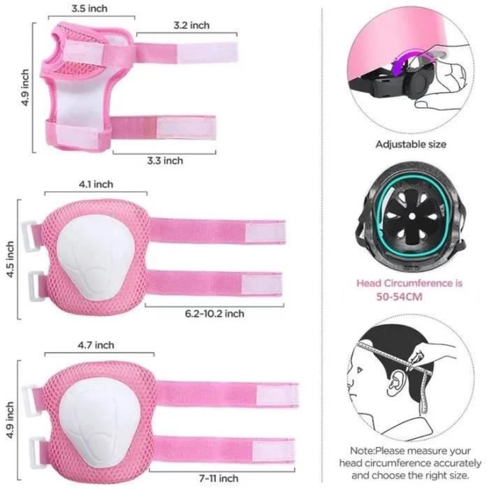Ensemble de Protection Rollers pour Enfant - Casque Vélo Réglable - 7 pièces - Rose