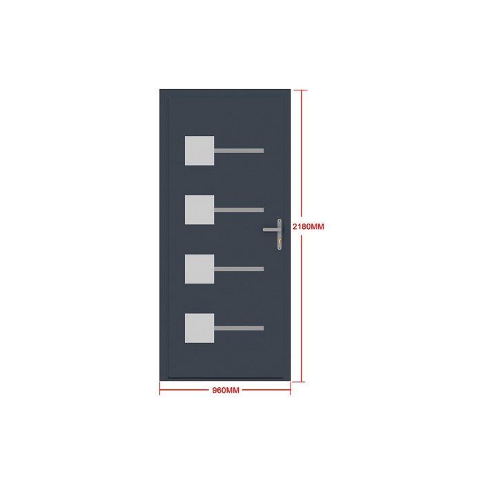 Puerta frontal de aluminio, 218 cm de alto x 96 cm de ancho, acabado antracita - 65 mm de espesor - apertura a la derecha - AMARES