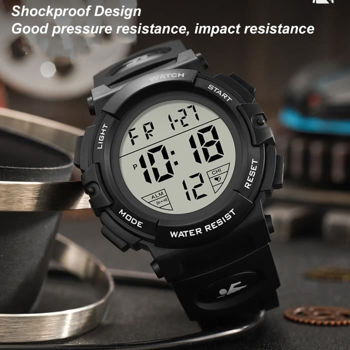 Reloj deportivo ESTANK para hombre - Digital con calendario y alarma - Resistente al agua - Negro
