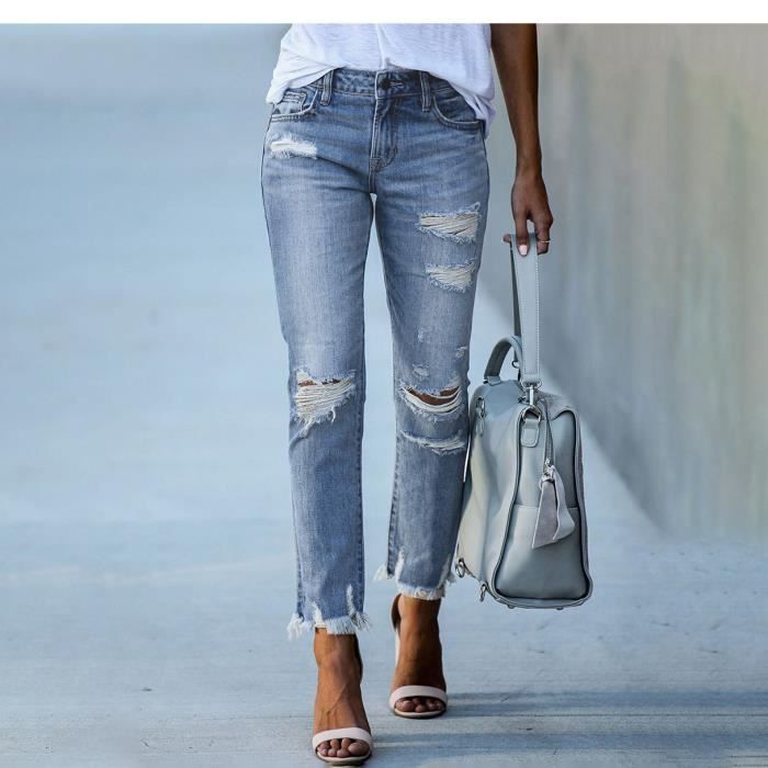 Pantalones vaqueros ajustados para mujer FUNMOON - Cintura alta - Azul