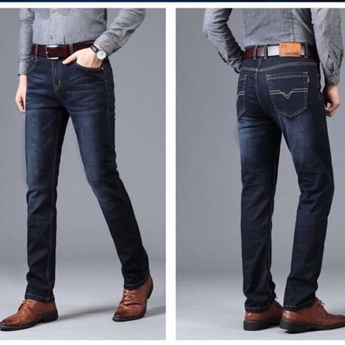 Pack de 2 pantalones vaqueros para hombre, tallas 38-46, corte recto ajustado informal, ajuste regular, resistentes - Negro y azul marino