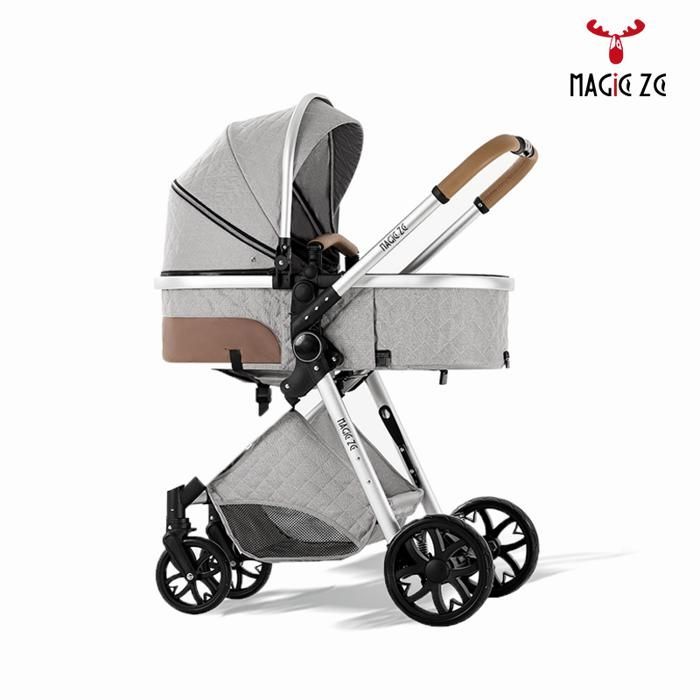 MagicZC 3-in-1 Kinderwagen, Reisesystem für Neugeborene, Reisesystem, Wickeltasche, verstellbare Rückenlehne, 0-3 Jahre, faltbar, Hellgrau