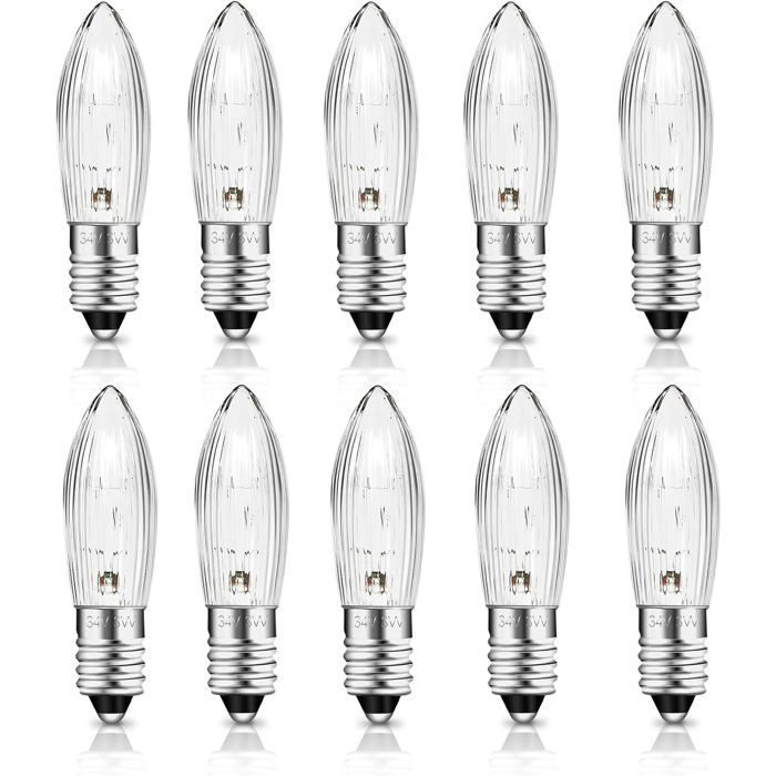 Bombilla tipo vela E10 de 34 V y 3 W con 7 puntos de combustión, bombillas de repuesto, 30 lúmenes, luz blanca cálida de 2700 K, paquete de 10