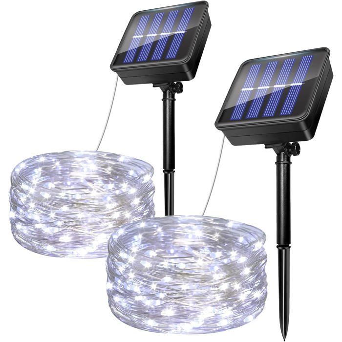 Guirlande Lumineuse Exterieur Solaire,[2pcs] 240LED 24M Guirlande Solaire 8 Modes Fil de Cuivre Étanche Décoration Guirlande Blanc