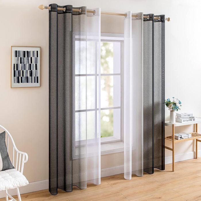 Topfinel Rideaux Voilage Salon Noir et Blanc, Rideau Voilage Intérieurs pour Chambre Enfant Adulte Bureau, 140x225 CM, 2 Pièces