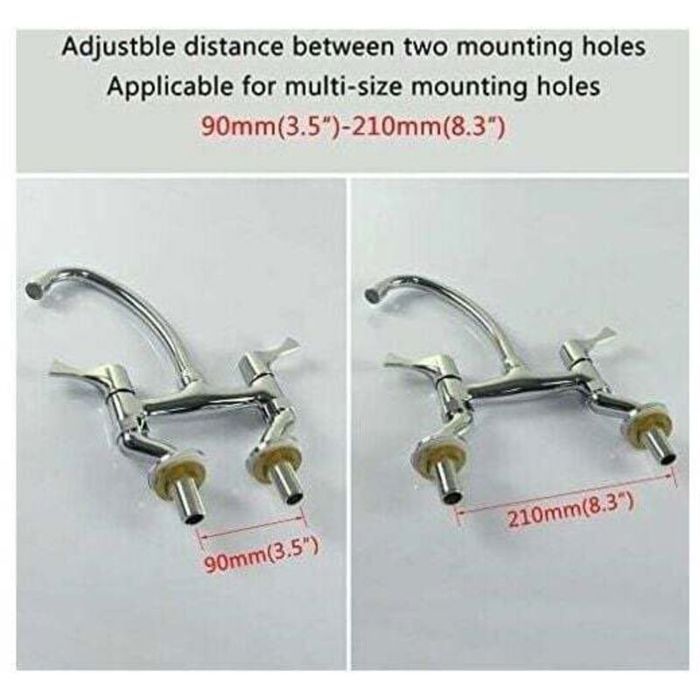 Grifo de cocina retro de latón PHASAT HN100, mezclador de puente de doble manija estilo vintage.