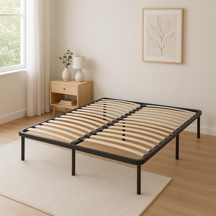 jacky - Solide et Confortable Sommier 180x200 x 29 cm Cadre a lattes 12 Pieds en Metal - Montage Rapide