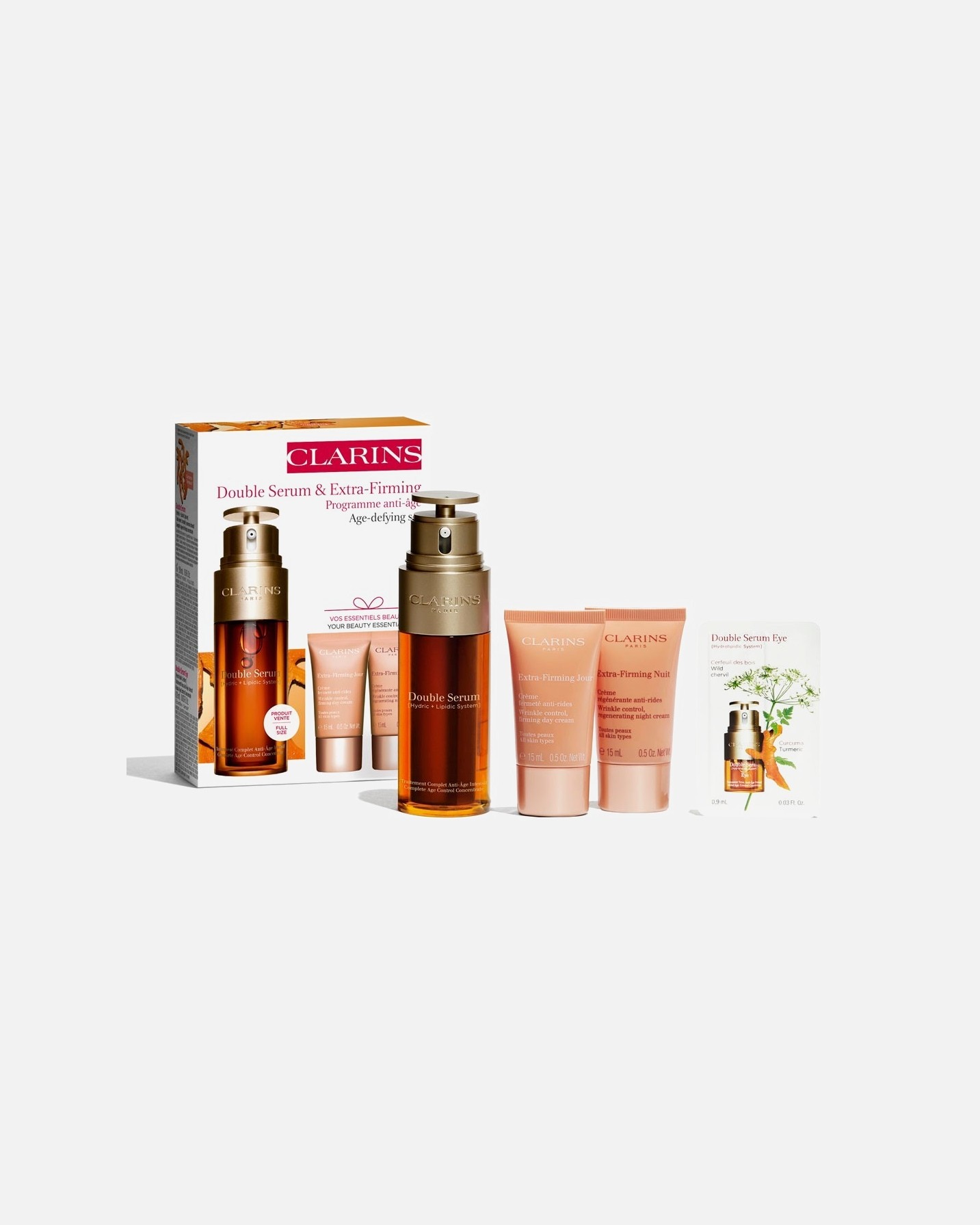 Clarins set za njegu lica s dvostrukim serumom i anti-age njegom za dodatno učvršćivanje – 1 komad