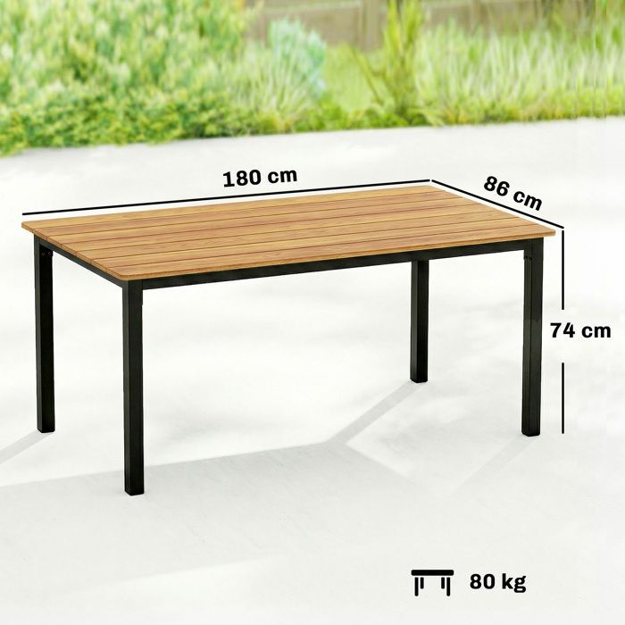 Table de jardin - Outsunny - 6 à 8 personnes - rectangulaire - plateau à lattes - acier et bois massif - 180x86x74cm - teck