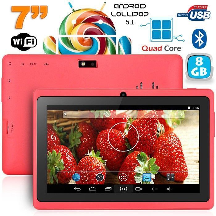 YONIS 7-inch Quad-Core Bluetooth Tablet with 1GB RAM, 8GB Android Storage, Pink + 4GB SD Card