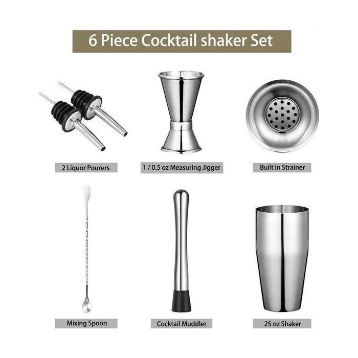Juego de coctelería casera de 6 piezas, coctelera de acero inoxidable de 750 ml, juego de coctelería Label