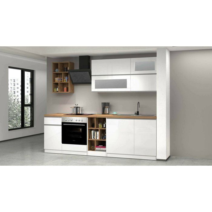 Juego completo de cocina Dmora, en madera noble blanca brillante.