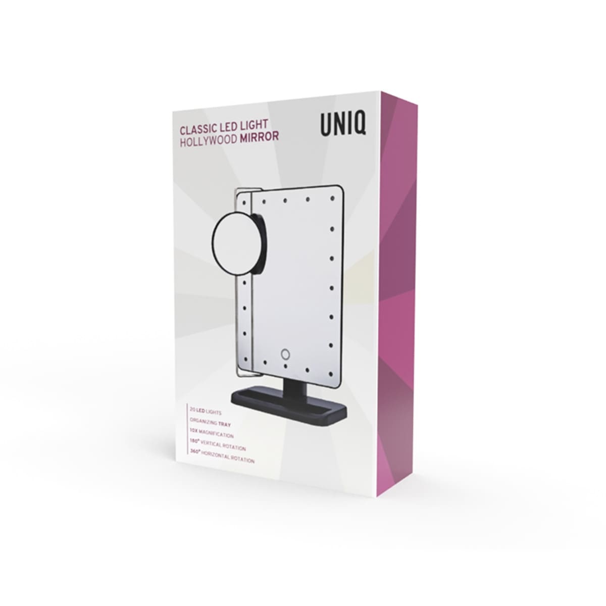 UNIQ Holivudo kosmetinis veidrodis su LED apšvietimu ir 10 kartų didinimu – 1 vnt.