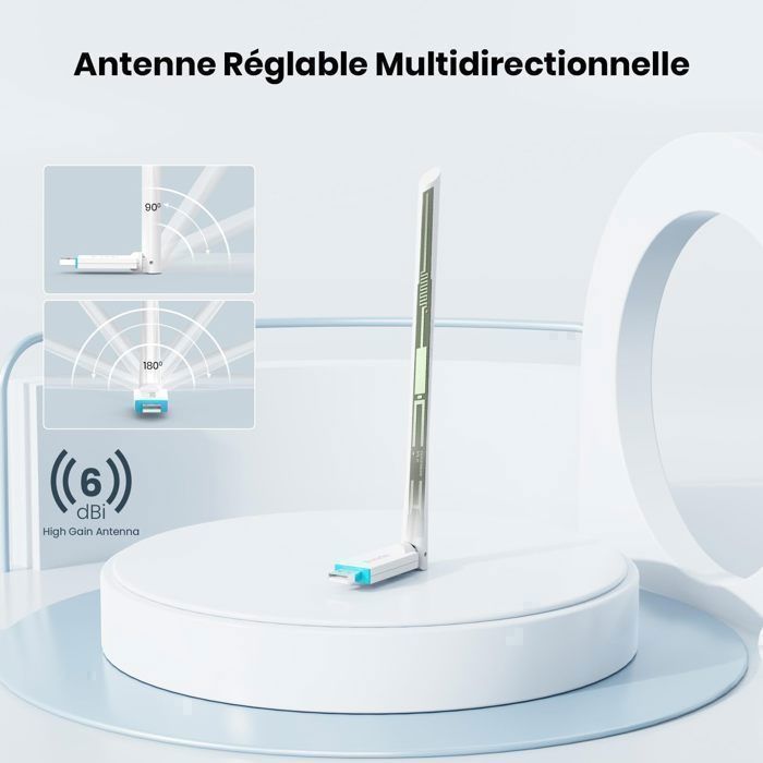 Tenda Clé WiFi Puissante AX300, Adaptateur USB WiFi pour PC, Antenne WiFi 6dBi, Soft-AP, Windows7/10/11, U2