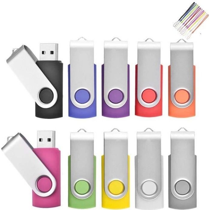 Cle USB 4Go - Lot de 10 Clés USB 2.0 - Stockage Flash Drive - Cordes Offertes - 4GB*1