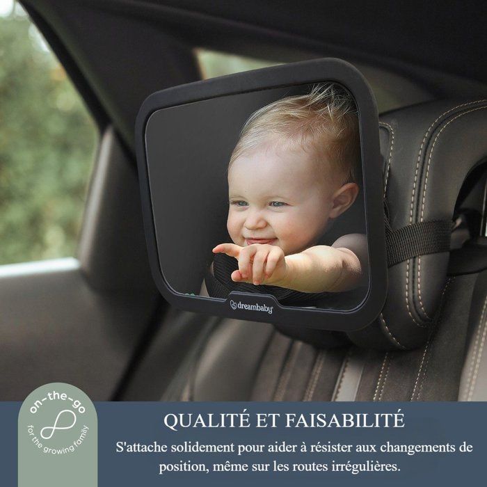 Large adjustable mirror - DREAMBABY - For baby's back seat - Rectangular - Black - 20 x 24 cm