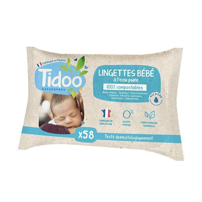 Salviette compostabili Tidoo Pure Water, 58 pezzi