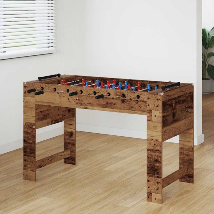 vidaXL Tafelvoetbaltafel van bewerkt hout - Antiek hout - 125x60,5x80 cm - Antislip handgrepen - 22 spelers