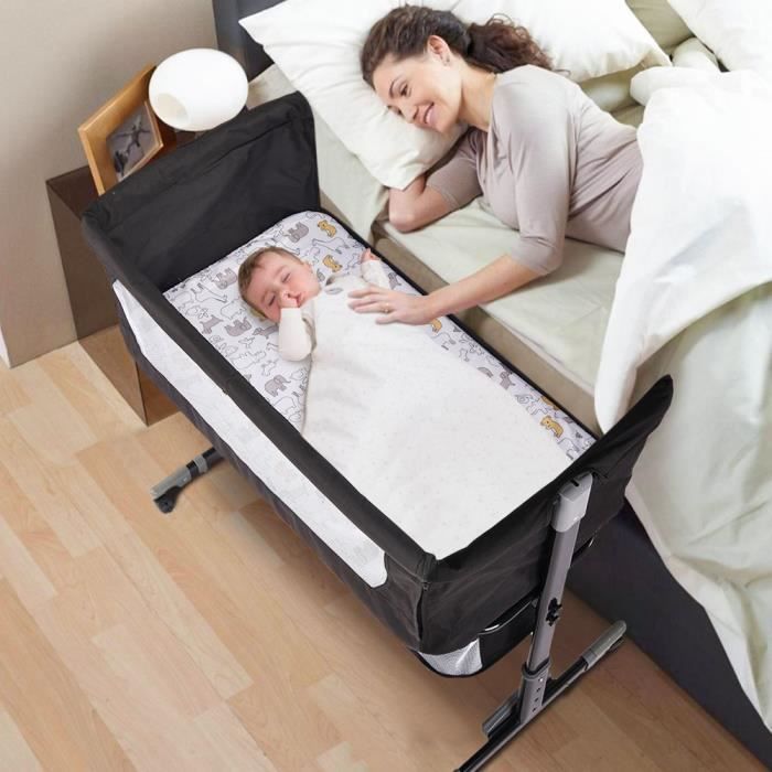 KEDIA. Co-sleeping wieg, babywieg, 2-in-1 co-sleeping wieg, vanaf de geboorte tot 50 kg, zwart, 92*58*70-90 cm