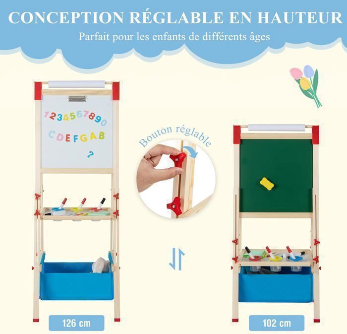 Caballete infantil de doble cara GOPLUS para niños de 3 a 8 años, altura ajustable, pizarra magnética blanca y negra, rollo de papel, imanes.