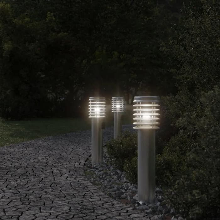 Lámparas de pie y de salida para exteriores vidaXL, 3 piezas, acero inoxidable plateado, iluminación de suelo para exteriores, iluminación de suelo 4006374
