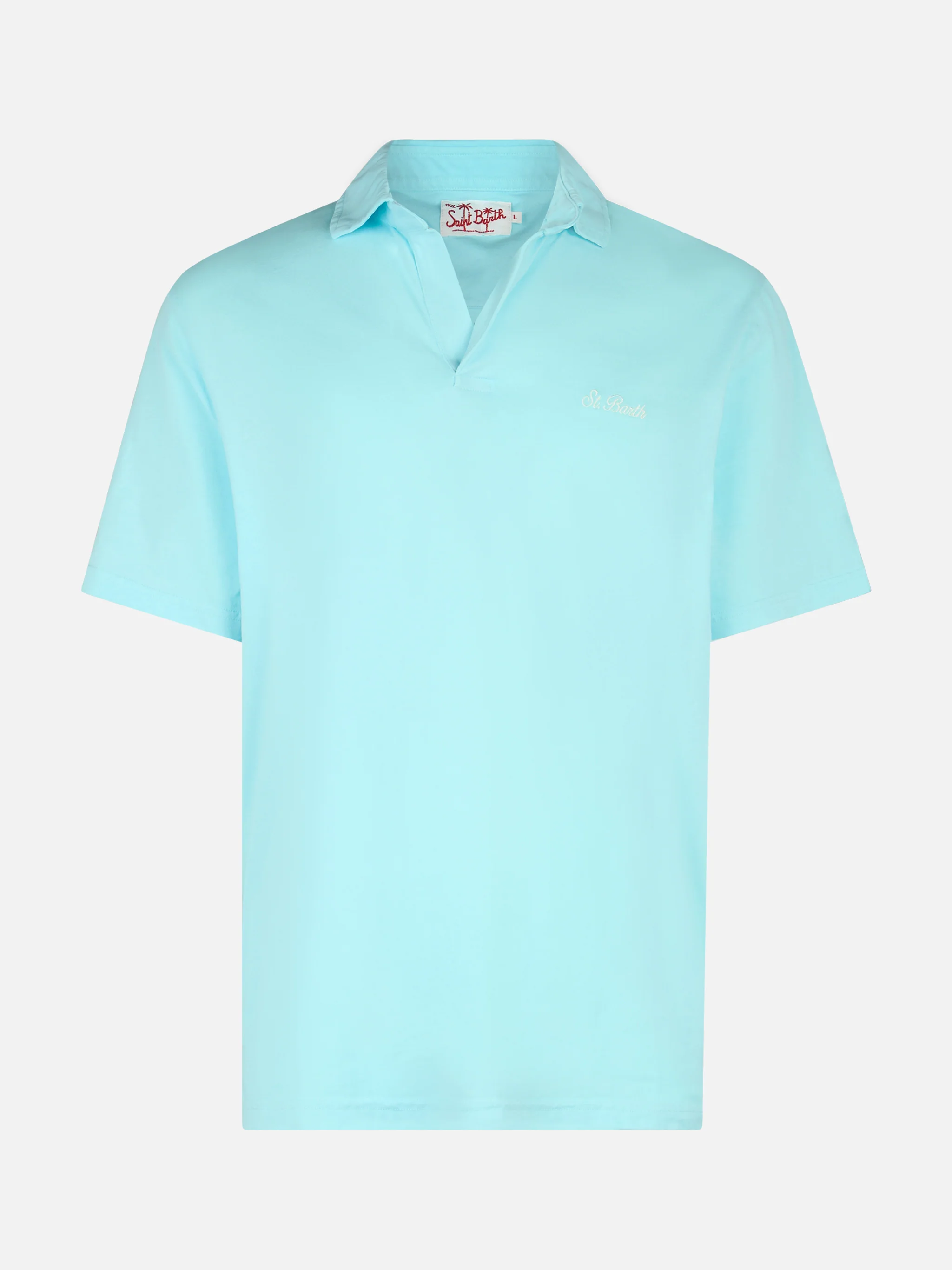 Brighton herenpoloshirt van aquagroene katoenen jersey.
