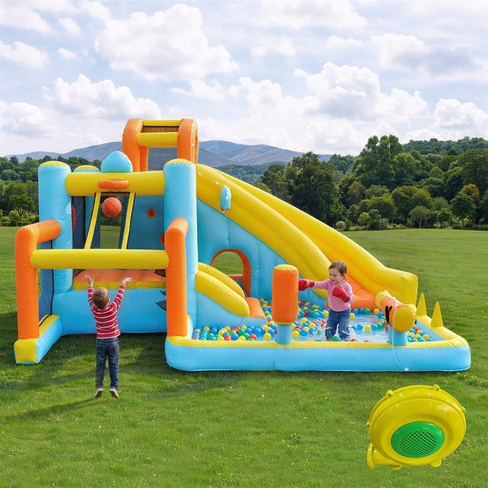 Opblaasbaar kasteel voor kinderen 405 x 416 x 218 cm met blower - springkasteel - waterpark - waterglijbaan - zwembad
