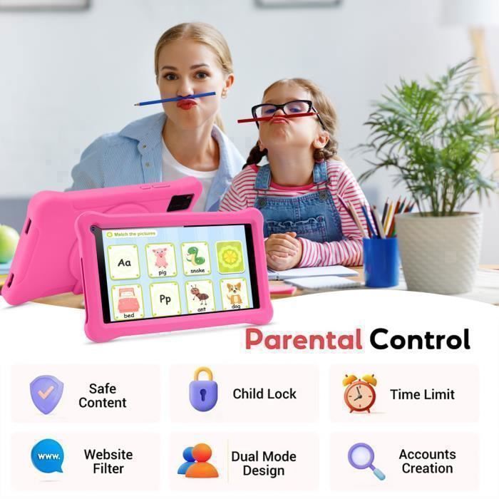 Tablette 7 pouces SUMTAB enfant Android 11 8 Go RAM 64 Go ROM rose