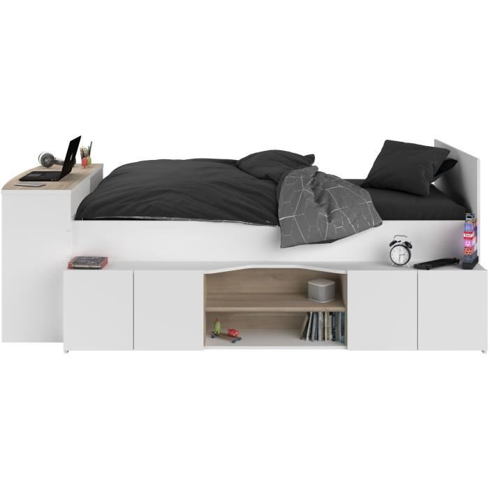 CLOE Children's Combination Bed with Storage and Desk - 90 x 200 cm - White and Oak Finish - PARISOT