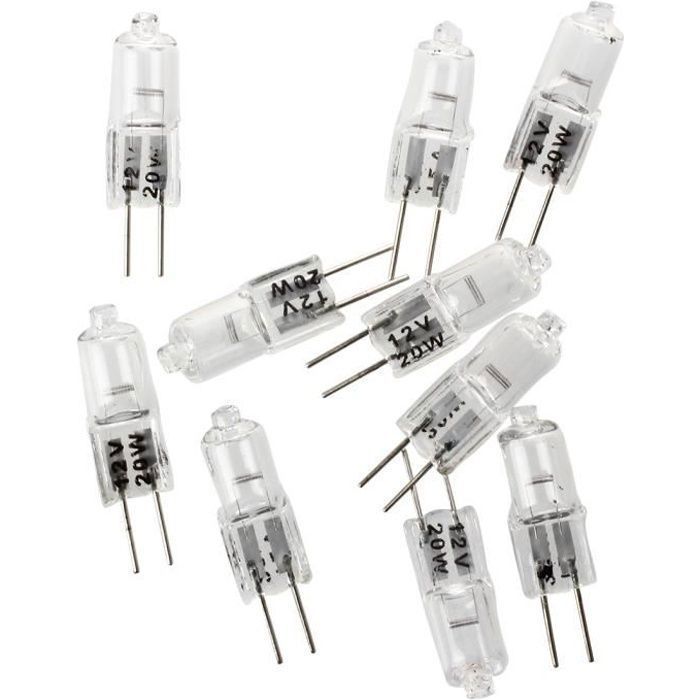 Paquete de 10 bombillas halógenas G4 de 20 W y 12 V - Luz blanca cálida de 3000 K, alto flujo luminoso (cápsula JC)