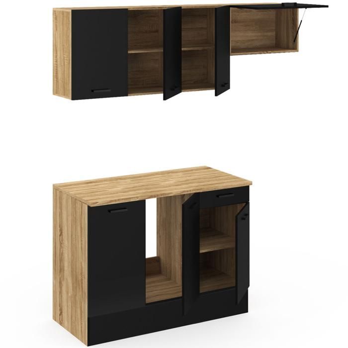 IDMARKET Cuisine complète 180 cm SUBTIL avec plan de travail 5 éléments bois et noir