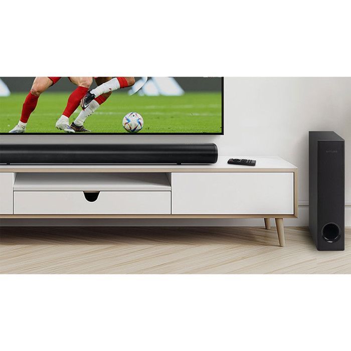 Soundbar Muse M-1880 SBT 2.1 per TV, subwoofer da 200 W, connessione wireless Bluetooth, HDMI, ottico, USB.